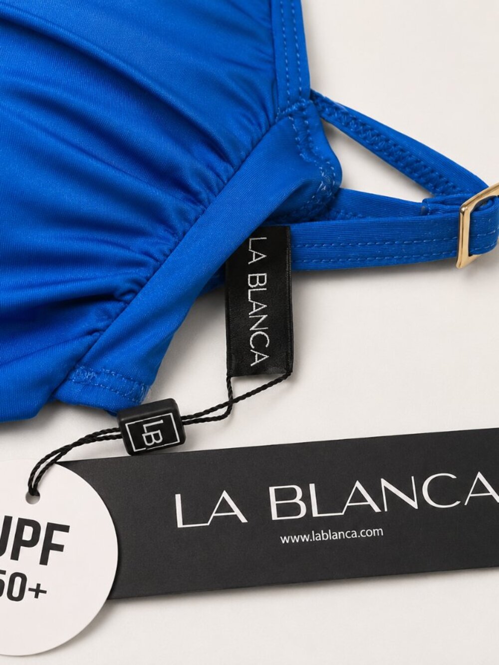 Bikini La Blanca Blue Twist Front Top Size 14 NWT UPF 50+ - Picture 4 of 5